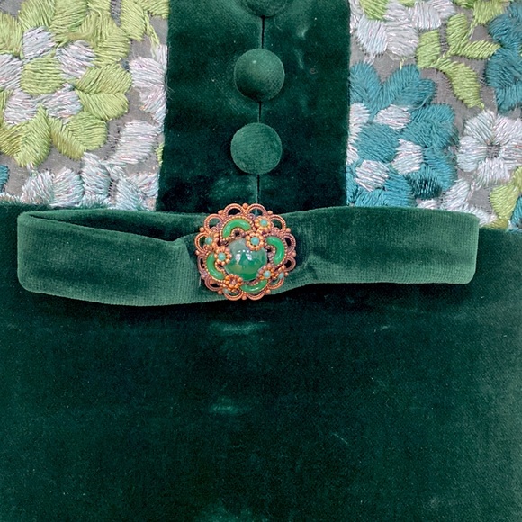 Happy St Patrick's Day! Vintage 1960's Vera Mont Paris Velvet Green Party Dress - Picture 3 of 9